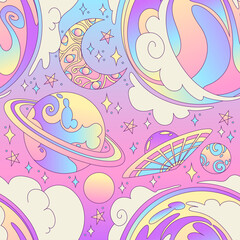 Wall Mural - seamless background with rainbow planets