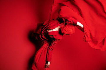 lady in bright red clothes