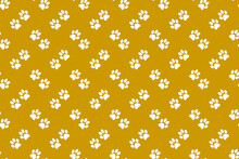 Cute White Seamless Animal Footprints Wallpaper On Golden Brown Background, For Print Design, Background, Packaging, Fabric Pattern.
