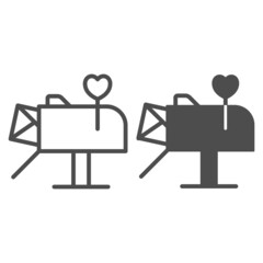 Poster - love letter, envelope in mailbox with heart line and solid icon, dating concept, love message vector