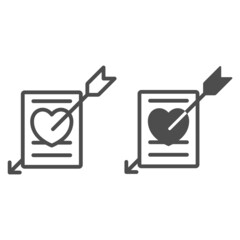 Poster - paper with heart pierced with arrow, love message line and solid icon, dating concept, letter vector