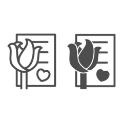 Poster - paper with heart and rose, love letter line and solid icon, dating concept, romantic message vector 