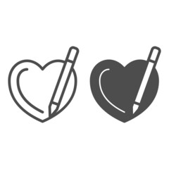 Poster - Heart and pencil, pen drawing a heart line and solid icon, dating concept, love, valentines vector sign on white background, outline style icon for mobile concept and web design. Vector graphics.