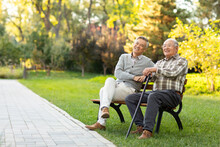 Cheerful Senior Men Relaxing In The Park