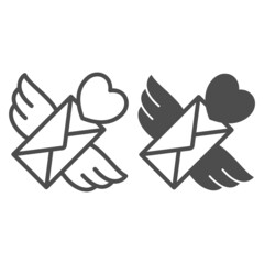 Poster - envelope with wings and heart, love message line and solid icon, dating concept, love letter vector 