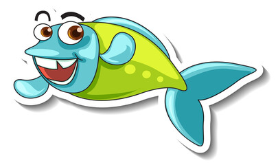 Wall Mural - Sea Animal Cartoon Sticker with Cute Fish