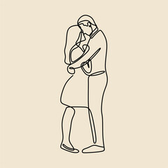 Wall Mural - couple kiss and hugging date oneline continuous single line art