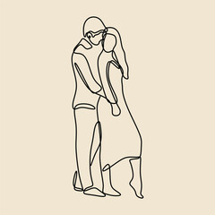 Wall Mural - couple kiss and hugging date oneline continuous single line art