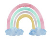 Watercolor boho nursery rainbow in neutral colors with clouds