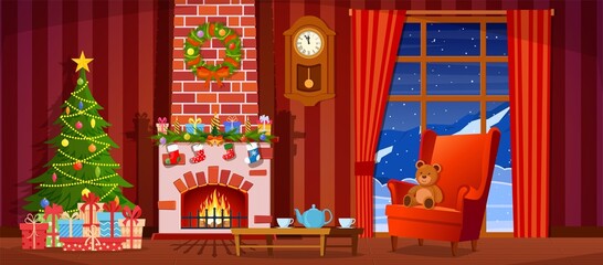 Wall Mural - Christmas interior of the living room