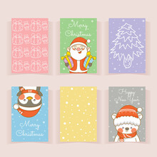 Set Of Collection Cute Christmas Greeting Card