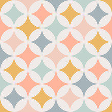 Contemporary Geometric Seamless Mid-century Pattern With Simple Retro Shapes, Stars And Circles. Abstract Vector Background Of Natural Tones On A Light Background In Scandinavian Style For Kids.