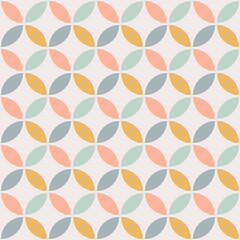 Contemporary geometric seamless mid-century pattern with simple retro shapes, stars and circles. Abstract vector background of natural tones on a light background in scandinavian style for kids.