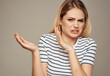 © SHOTPRIME STUDIO - blonde girl in striped t-shirt emotions displeasure studio