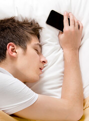 Canvas Print - Man sleep with a Phone