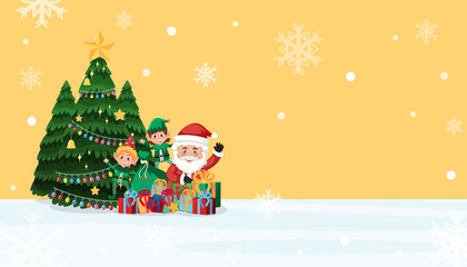 Wall Mural - Merry Christmas banner template with Santa and elf