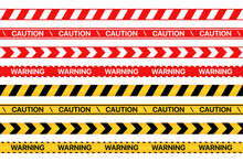 Set Of Warning, Caution Tapes In Yellow And Red Colors