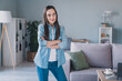 © deagreez - Portrait of attractive cheery long-haired woman employee folded arms creating solution staying safe at home indoors