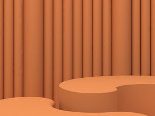 Wall Mural - Abstract minimal scene with geometrical forms. Curved podiums in ocher colors. Abstract background. Scene to show cosmetic podructs. Showcase, shopfront, display case. 3d render. 