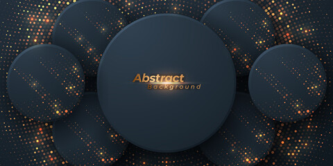 Wall Mural - Abstract luxury 3D vector background with circle shape and shining halftone golden dots.