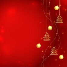Red Christmas Background In Golden Line Style