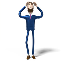 Sticker - Thinking cartoon businessman - 3D illustration