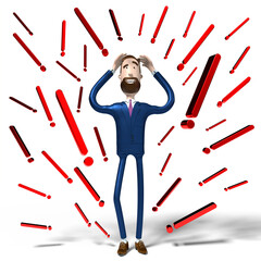 Sticker - Handsome cartoon businessman and exclamation marks - 3D illustration