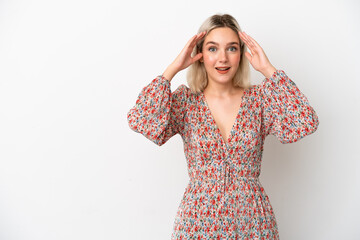 Young caucasian woman isolated on white background with surprise expression