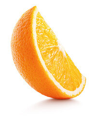 Sticker - Standing ripe slice of orange citrus fruit isolated on white background.