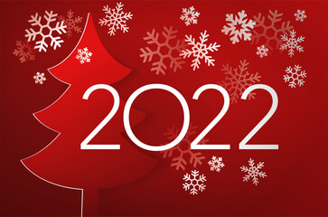 Poster - 2022 New Year banner with red fir-tree