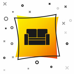 Sticker - Black Cinema chair icon isolated on white background. Yellow square button. Vector