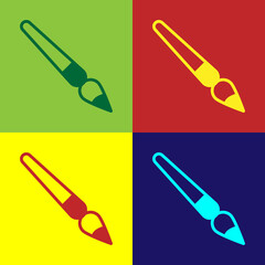 Sticker - Pop art Paint brush icon isolated on color background. Vector