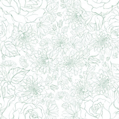  Seamless pattern from flowers of chrysanthemums on a white background.