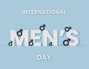 International Mens Day vector illustration in paper cut style. For a poster or banner and greeting card. Vector illustration with icons and blue background