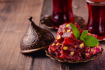 Wall Mural - Traditional Turkish Delight with glass of tea