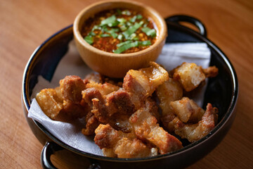 Wall Mural - Deep-fried pork belly with fish sauce and spicy dipping sauce