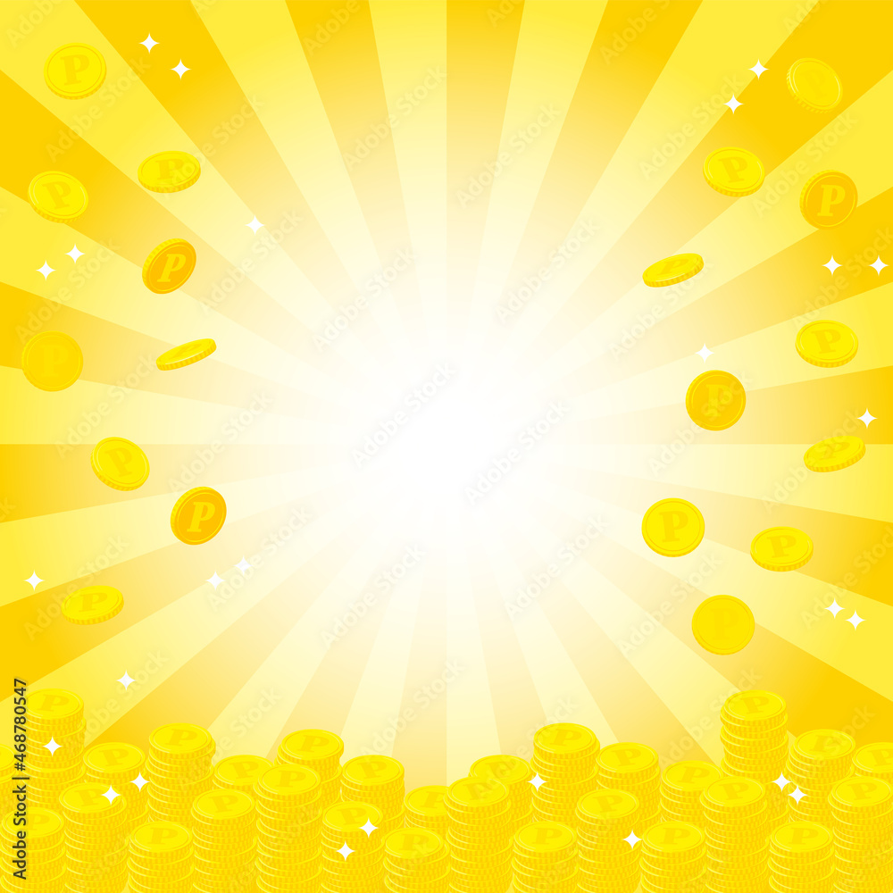 黄色の集中線背景イラスト（ポイントコイン） Stock Vector | Adobe Stock