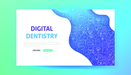 Sticker - Digital Dentistry Landing Page. Vector Illustration of Outline Design.