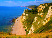 East Devon Jurassic Coast Near Branscombe View Towards Sidmouth And Ladram Bay England UK