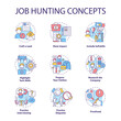 © bsd studio - Job hunting concept icons set. Attracting talents idea thin line color illustrations. Human resource. Writing cv. Apply for position. Interviewing. Vector isolated outline drawings. Editable stroke