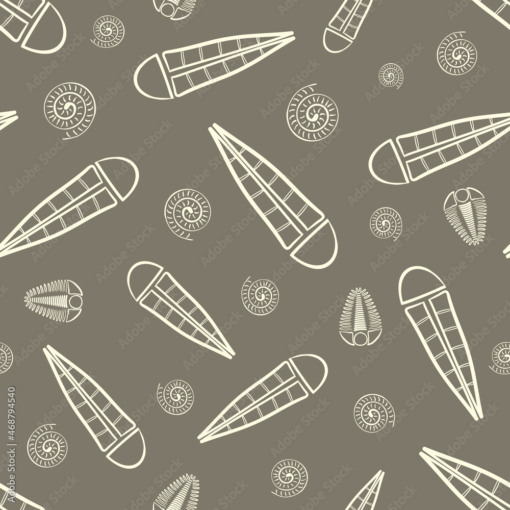 Ammonite trilobite haplophrentis vector seamless pattern background ...
