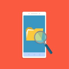 Poster - phone with folder search and data synchronisation. touchscreen device with different folders.