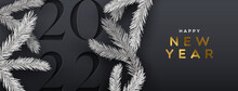 Happy New Year 2022 Black Banner Snow Pine Tree