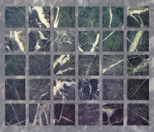 The Texture Of Marble With Square Elements Of Blue, Cold Shades. Blue, Purple And Granite Squares On A Marble Background.
