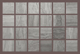 Fototapeta Do pokoju - Wood texture with square elements of gray shades. Gray squares on a brown background.