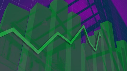 Sticker - Animation of financial data processing with green line over purple background