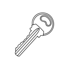 House key outline. Sketch of an object that opens a door lock, safe. Hand drawn thin line art vector illustration. Isolated simple element.