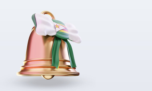 3d christmas bell Zimbabwe flag rendering left view