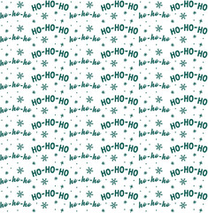 Wall Mural - Christmas digital paper with ho-ho-ho text. Seamless vector background. White background and green snowflakes.