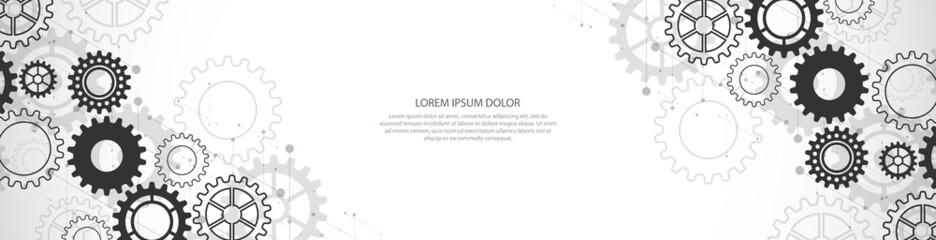 Fototapete - Website header or banner design with cogs and gear wheel mechanisms. Concepts and ideas for digital technology and engineering design. Abstract technical background of mechanical engineering